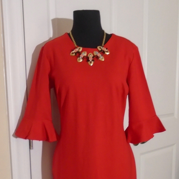 BANANA REPUBLIC Ponte Flutter-Sleeve Dress 10P RED - Picture 3 of 8